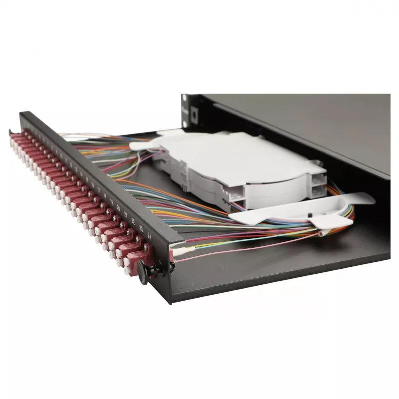 Equip 24-poorts glasvezel splicebox, LC Duplex, OM4, 1U, bestückt, zwart