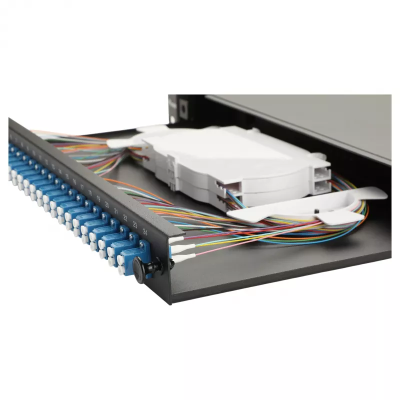 Equip 24-poorts glasvezel splicebox, LC duplex, OS2, 1U, gevuld, zwart