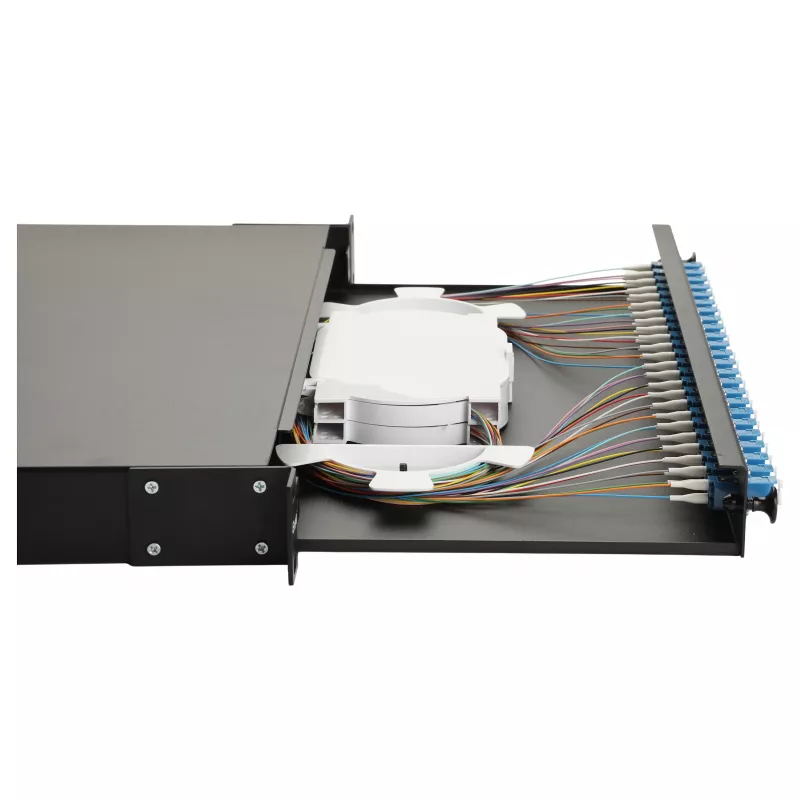 Equip 24-poorts glasvezel splicebox, LC duplex, OS2, 1U, gevuld, zwart