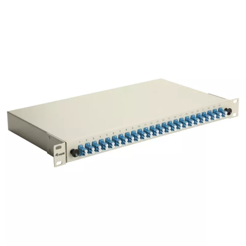 EQUIP 24-poorts glasvezel splicebox, LC duplex, OS2, 1U, bestukt, grijs