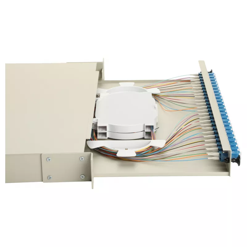 EQUIP 24-poorts glasvezel splicebox, LC duplex, OS2, 1U, bestukt, grijs