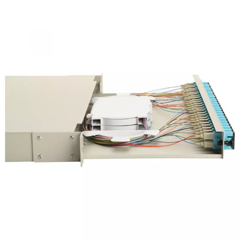 Equip 24-poorts glasvezel splicebox, SC duplex, OM3, 1U, compleet uitgerust, grijs