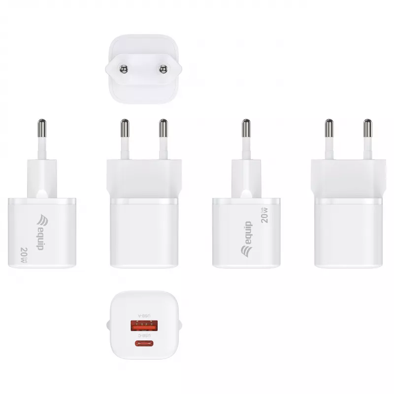 Equip 245526 2-poorts USB-C PD3.0 / USB-A GaN 20W wandlader, wit