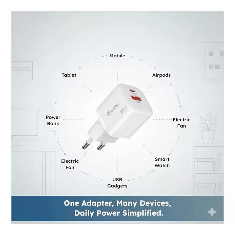 Equip 245526 2-poorts USB-C PD3.0 / USB-A GaN 20W wandlader, wit