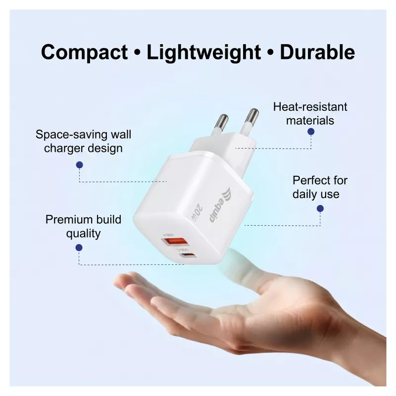Equip 245526 2-poorts USB-C PD3.0 / USB-A GaN 20W wandlader, wit