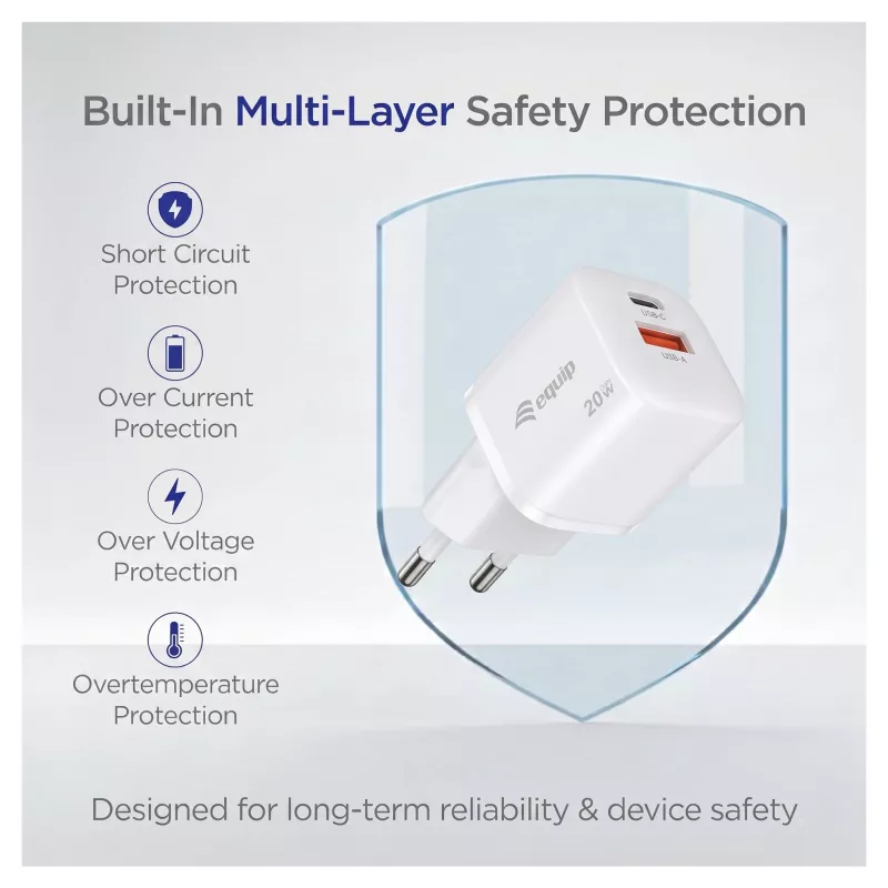 Equip 245526 2-poorts USB-C PD3.0 / USB-A GaN 20W wandlader, wit