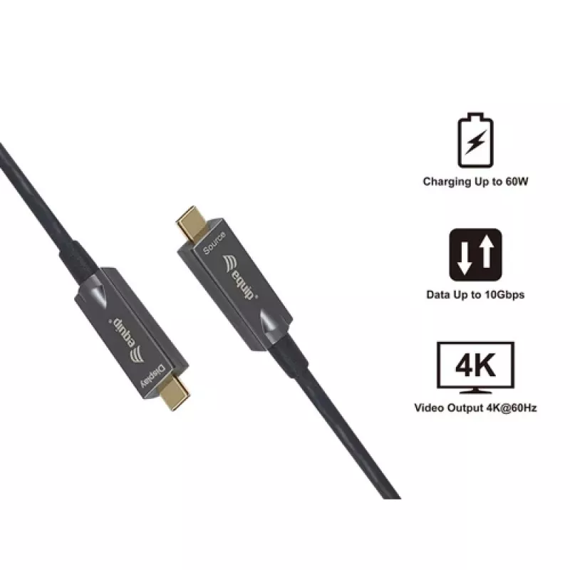 EQUIP 578203 USB-C naar USB-C actieve optische kabel 7,5 m 4K@60Hz 10Gbit/s PD 60 W zwart