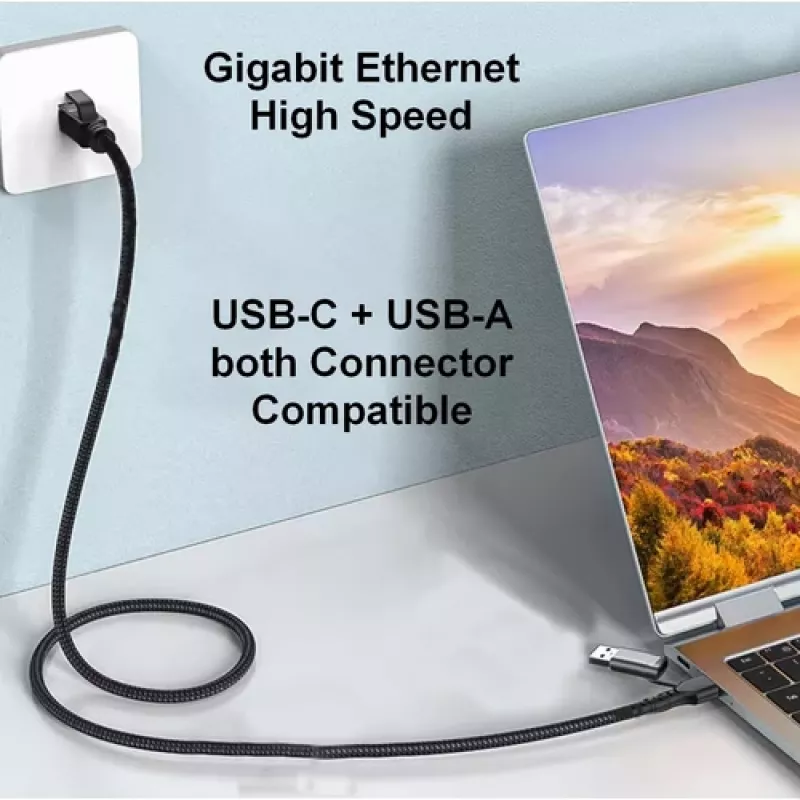 Equip GigaBit USB-C+A naar RJ45 adapter, zwart
