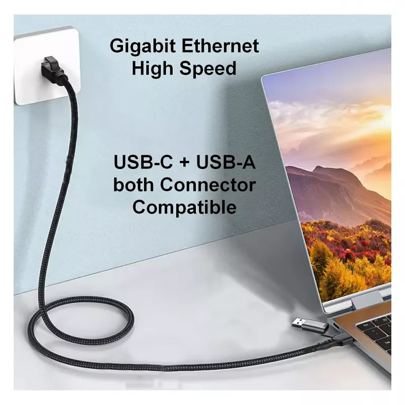 Equip Gigabit USB-C / USB-A naar RJ45 ethernet-adapter - zwart