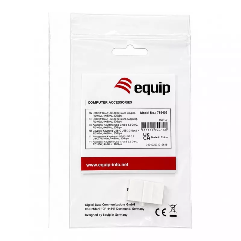 Equip Keystone Coupler USB 3.2 Gen 2 USB-C naar USB-C bus naar bus, wit