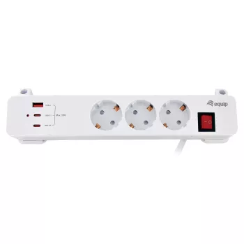 Equip Stekkerdoos CEE 7/7 90° naar 3x Schuko / 2x USB-C + USB-A, Wit, 1,5m