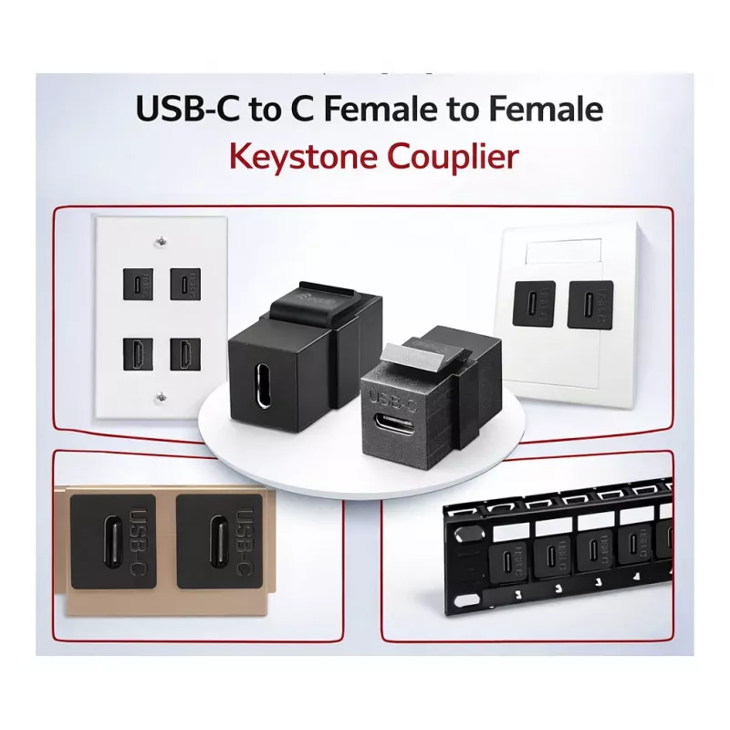 Equip USB-C Keystone Koppeling, USB 3.2 Gen 2, USB-C bus naar bus, Zwart