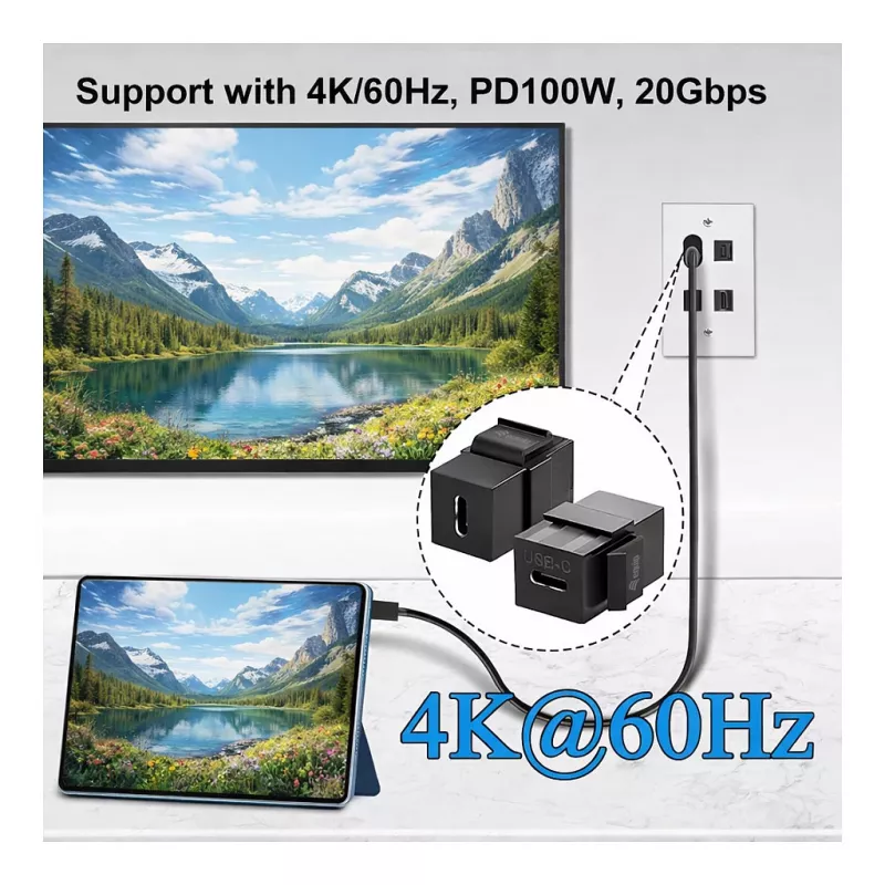 Equip USB-C Keystone Koppeling, USB 3.2 Gen 2, USB-C bus naar bus, Zwart