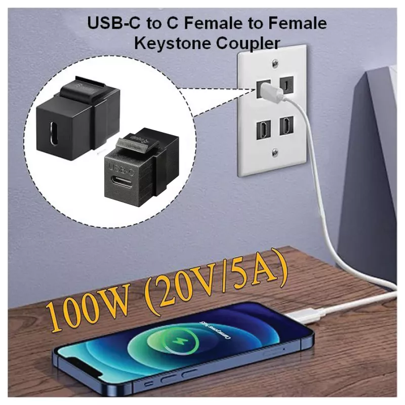 Equip USB-C Keystone Koppeling, USB 3.2 Gen 2, USB-C bus naar bus, Zwart