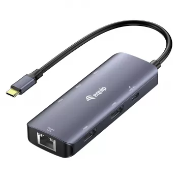 EQUIP USB-C multiport adapter met 2x HDMI, RJ45, 2x USB-A, USB-C PD 100W, grijs
