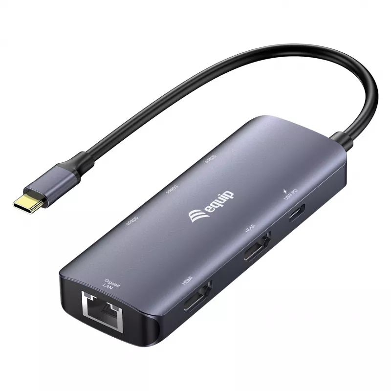 EQUIP USB-C multiport adapter met 2x HDMI, RJ45, 2x USB-A, USB-C PD 100W, grijs