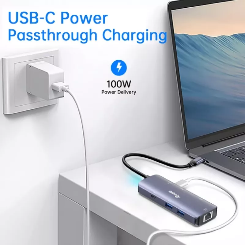 EQUIP USB-C multiport adapter met 2x HDMI, RJ45, 2x USB-A, USB-C PD 100W, grijs