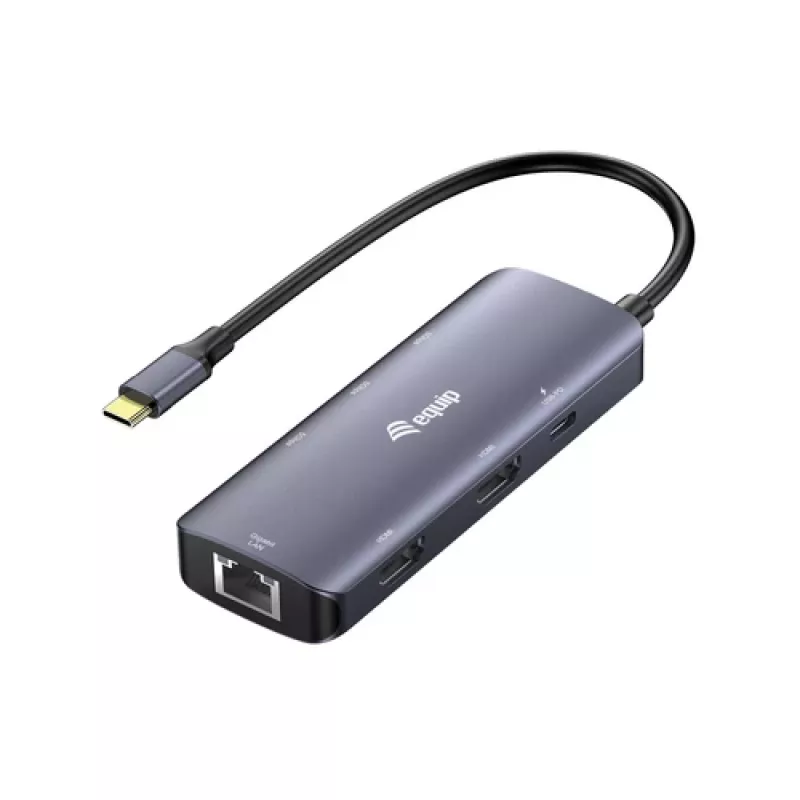 EQUIP USB-C multiport adapter met 2x HDMI, RJ45, 2x USB-A, USB-C PD 100W, grijs