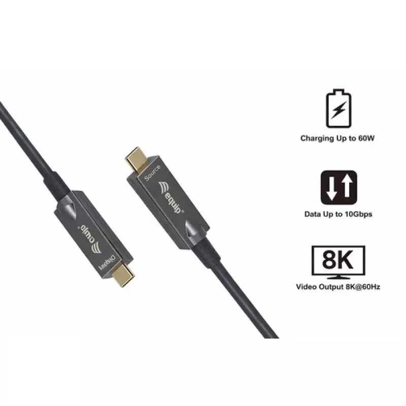 EQUIP USB-C naar C actieve optische kabel 7,5 m 8K 60 Hz PD 60 W 10 Gbit/s zwart