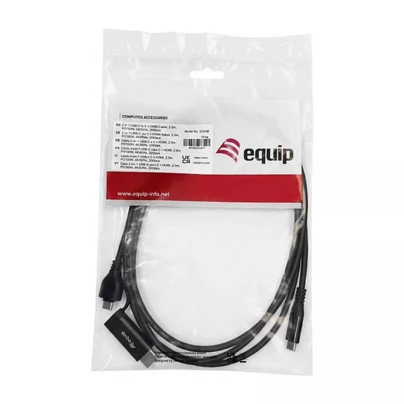 EQUIP USB-C naar USB-C + HDMI Adapter met 100W PD, 4K/60Hz, Aluminium