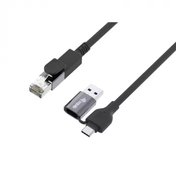 Equip USB-C + USB-A naar RJ45 Gigabit Ethernet-adapter, 5 m, Zwart
