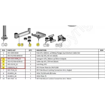 Ergonomic Solutions HMSHOST-INT5-02 swingarm AP2 printer montagekit met kabelclip SP2, borgring en printerplaat voor Epson TM-P1200, zwart