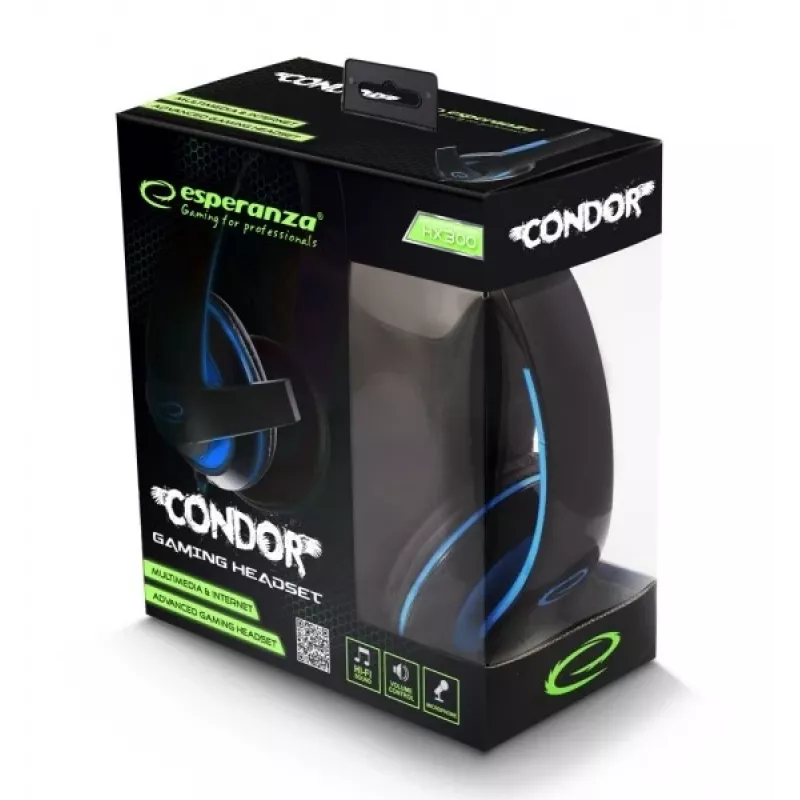 Esperanza EGH300B bedrade gaming-headset met microfoon, over-ear, zwart & blauw