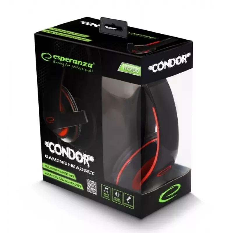 Esperanza EGH300R Bedrade gaming-headset met omnidirectionele beugelmicrofoon, zwart/rood