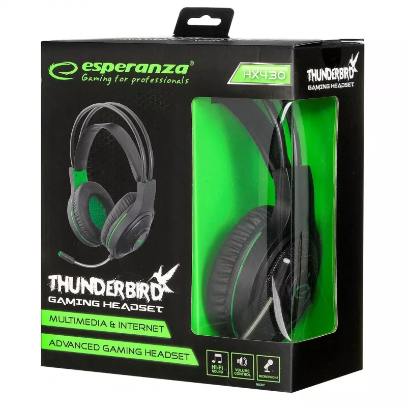 Esperanza EGH430 THUNDERBIRD bedrade gaming-headset met microfoon, zwart & groen