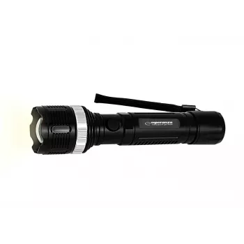 Esperanza Epione L zwarte handzaklamp LED, 80 lm, 100 m straal, aluminium, spatwaterdicht