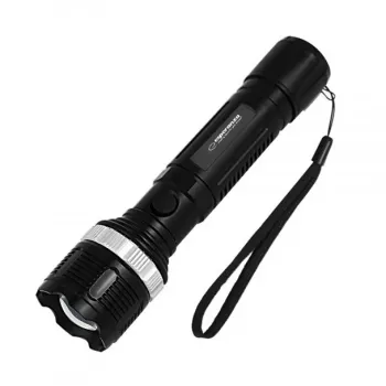 Esperanza Epione L zwarte handzaklamp LED, 80 lm, 100 m straal, aluminium, spatwaterdicht