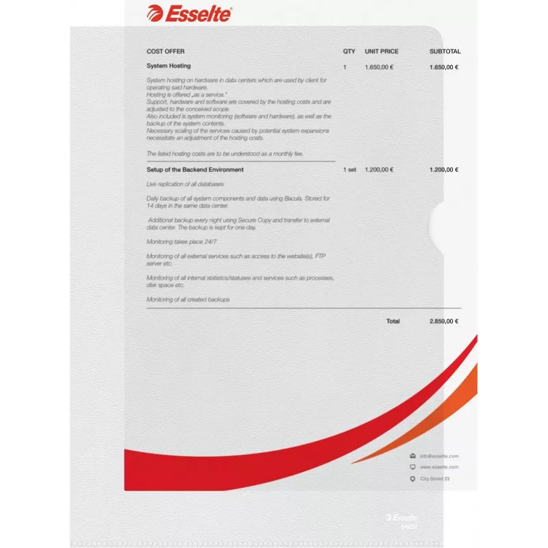 Esselte Standard A4 documenthoezen, polypropyleen, geribbeld, 0,12 mm, boven en zijdelings open, documentveilig, duimuitholling, 100-pack 54832