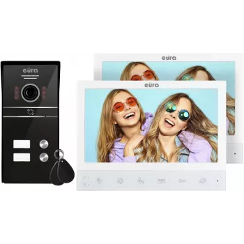 EURA VDP-80C5 dual-family video-intercomsysteem, wit, 2x 7 inch LCD, FHD, 1080p camera, RFID-lezer, opbouwmontage