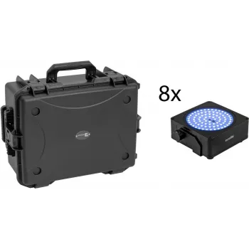 EUROLITE Set 8x AKKU IP Flat Light SMD RGBW IP65 Zwart + kunststof koffer met trolley