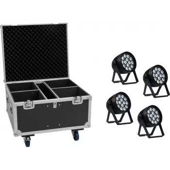 EUROLITE set 4x AKKU IP PAR 14 HCL QuickDMX + flightcase IP65 podiumverlichtingsset