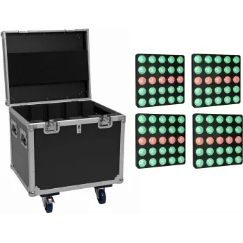 EUROLITE Set 4x LED Pixel Matrix Panel 5x5 RGB/WW + flightcase met wielen