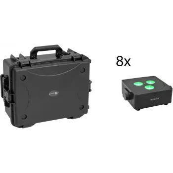 EUROLITE set 8x AKKU IP Flat Light 3 zwart IP65 LED-spots met trolley-case