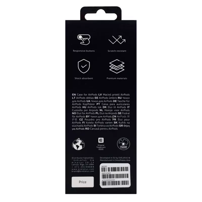 EVELATUS Apple AirPods hoesje EAC05 wit - siliconen beschermhoes met karabijnhaak