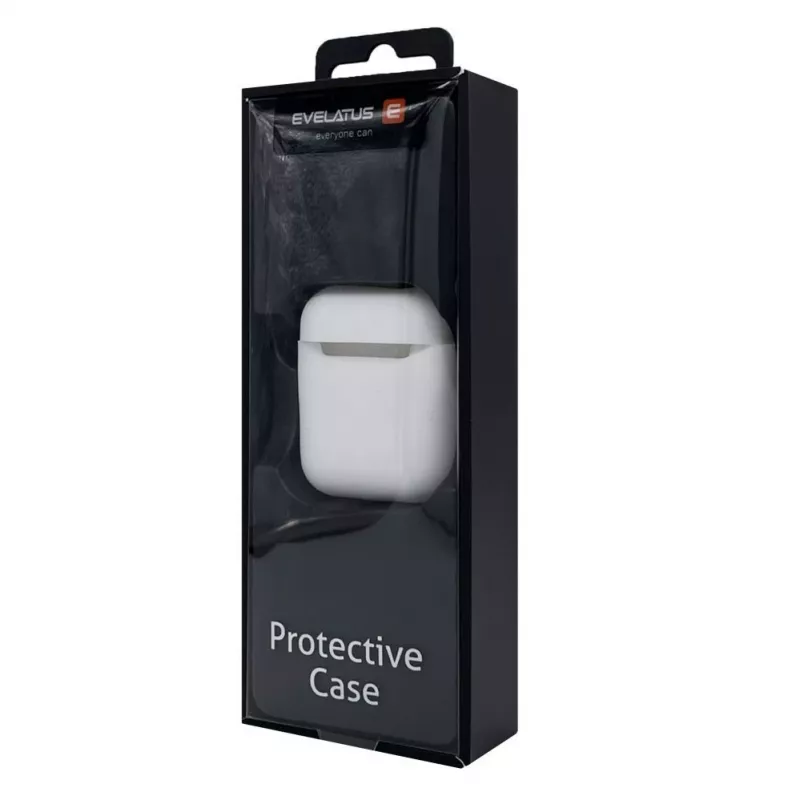 EVELATUS Apple AirPods hoesje EAC05 wit - siliconen beschermhoes met karabijnhaak