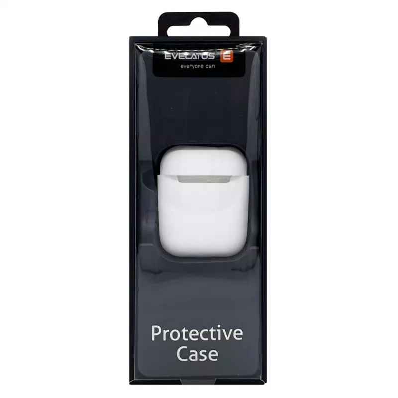 EVELATUS Apple AirPods hoesje EAC05 wit - siliconen beschermhoes met karabijnhaak