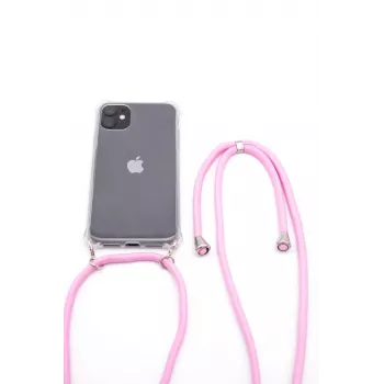 Evelatus Apple iPhone 11 Siliconen Transparant Hoesje met Halsband TPU Band Transparant Roze