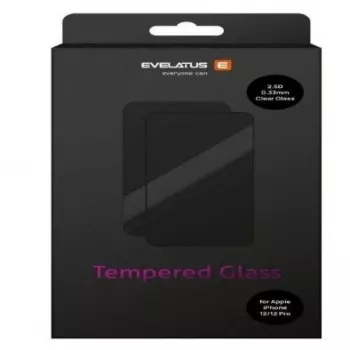 Evelatus Apple iPhone 12/12 Pro 0,33 mm transparante gehard glas schermbescherming met Japanse lijm, antistatisch