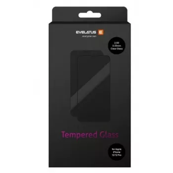 Evelatus Apple iPhone 12/12 Pro 0,33 mm transparante gehard glas schermbescherming met Japanse lijm, antistatisch