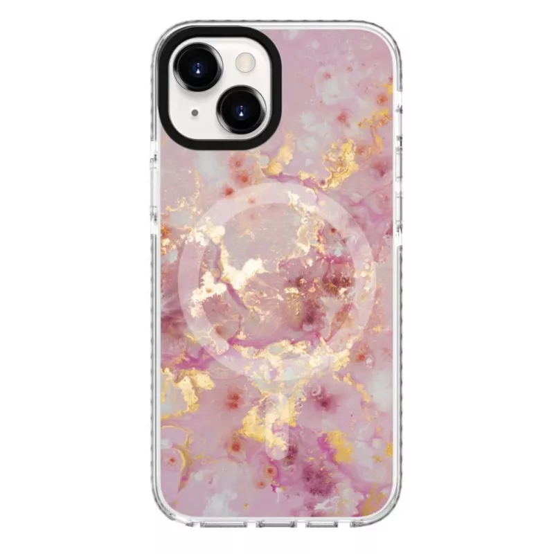 Evelatus Apple iPhone 15 PC+TPU hoesje met MagSafe – marmer roze
