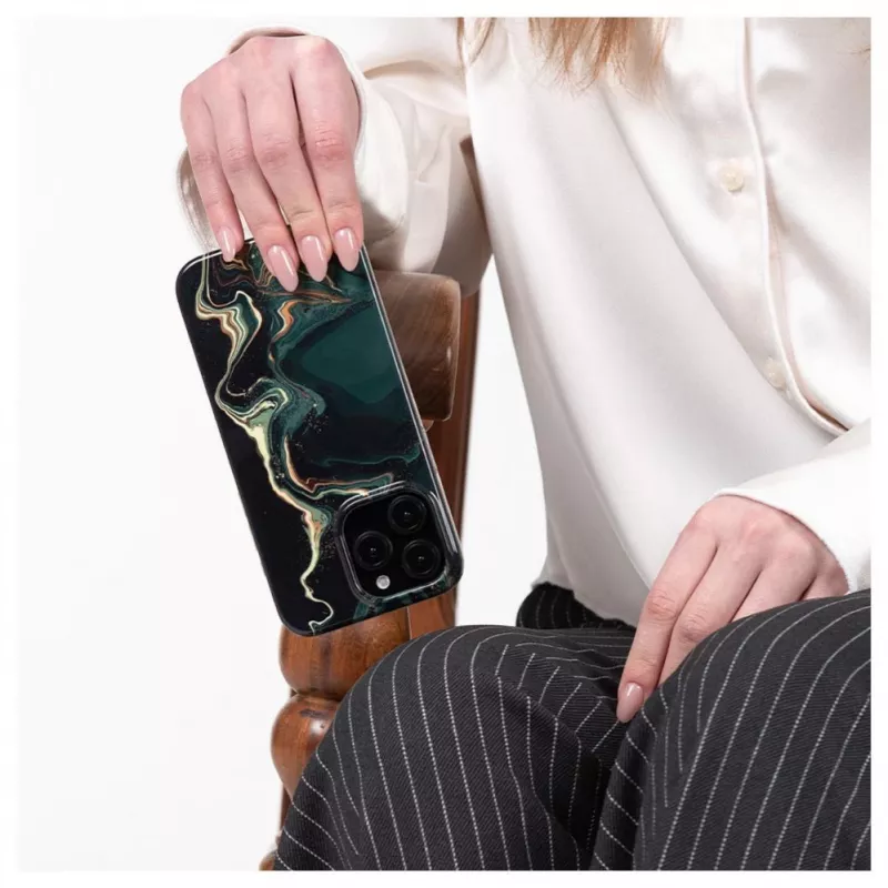 Evelatus Apple iPhone 15 Pro PC-hoesje Custom Print Marble Dark Green