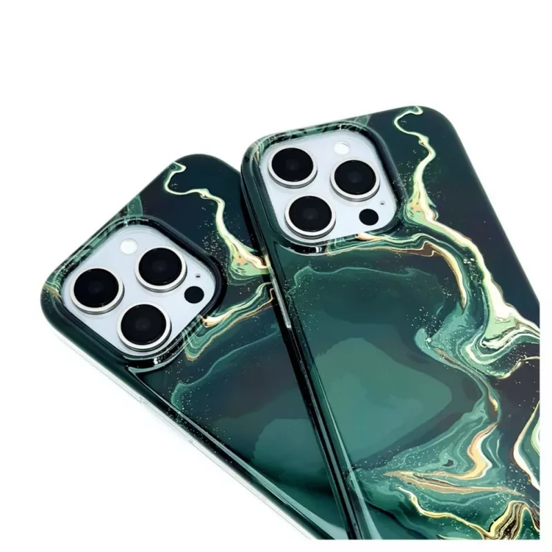 Evelatus Apple iPhone 15 Pro PC-hoesje Custom Print Marble Dark Green