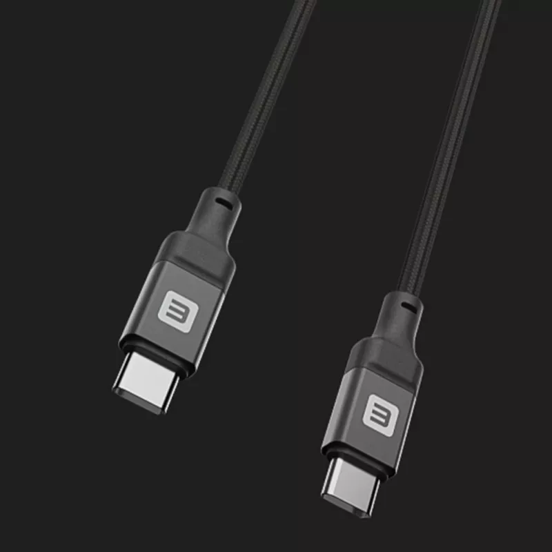 Evelatus coiled USB-C naar USB-C kabel 1,2 m 60 W PD gevlochten zwart