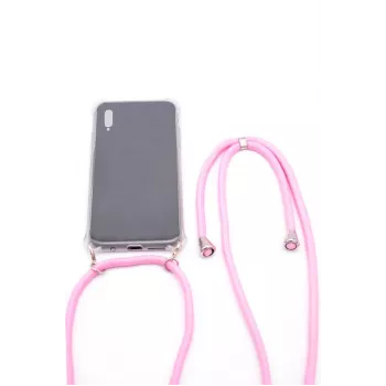 Evelatus Samsung A40 hoesje met bandje roze transparant