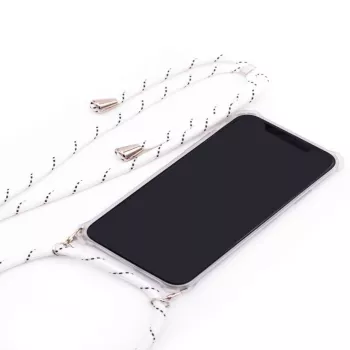 Evelatus Samsung A50 hoesje met bandje witte strepen transparant