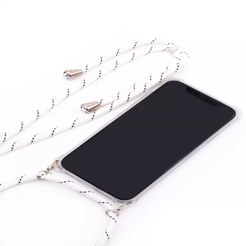 Evelatus Samsung A50 hoesje met bandje witte strepen transparant
